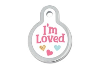 Small Circle Raised Edge I'm Loved; Chrome plated and printed
