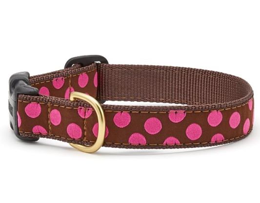 Up Country Brown Pink Dot Dog Collar